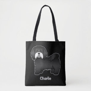 Schwarze Havanese mit weißem Schnurrbart und benut Tasche