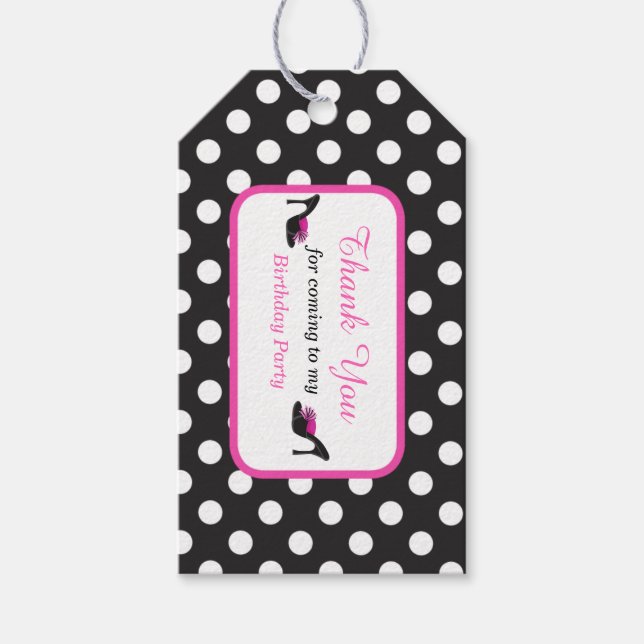 Schwarze Heelse Schuhe mit Black Polka Dots Gesche Geschenkanhänger (Vorderseite)
