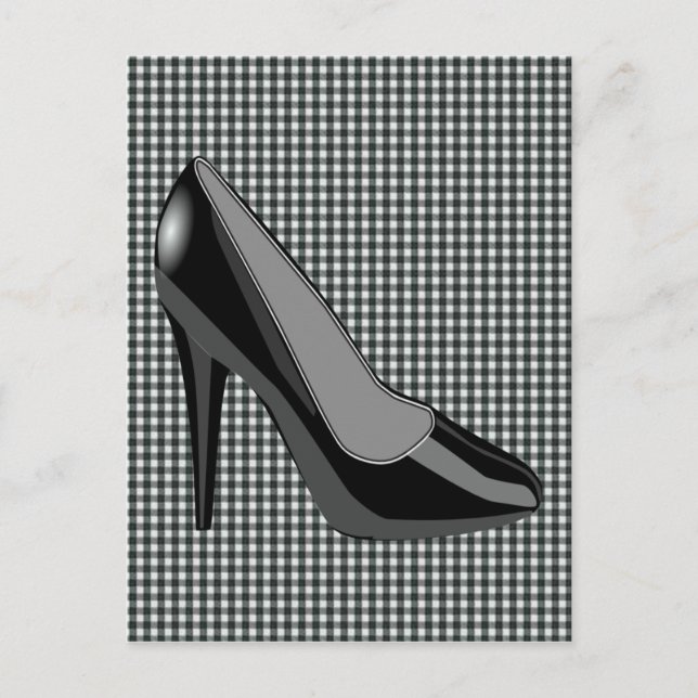 SCHWARZE HEELSE - SCHWARZE GINGHAM HINTERGRUND POSTKARTE (Vorderseite)