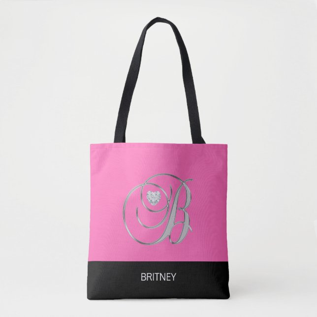 Schwarze HEISSES ROSA mit Monogramm Tasche (Vorderseite)