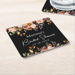 Schwarze Herbst-Blumen-Brautparty Rechteckiger Pappuntersetzer