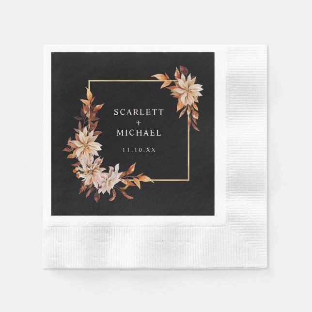 Schwarze Herbsthochzeit Serviette (Vorderseite)