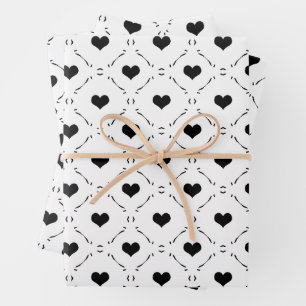 Schwarze Herzen Geometrisches Gitter Minimalistisc Geschenkpapier Set