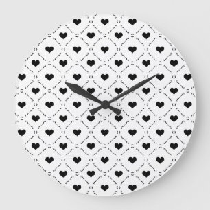 Schwarze Herzen Geometrisches Gitter Minimalistisc Große Wanduhr
