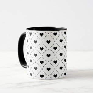 Schwarze Herzen Geometrisches Gitter Minimalistisc Tasse