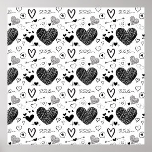 Schwarze Herzen - weißer Hintergrund Poster