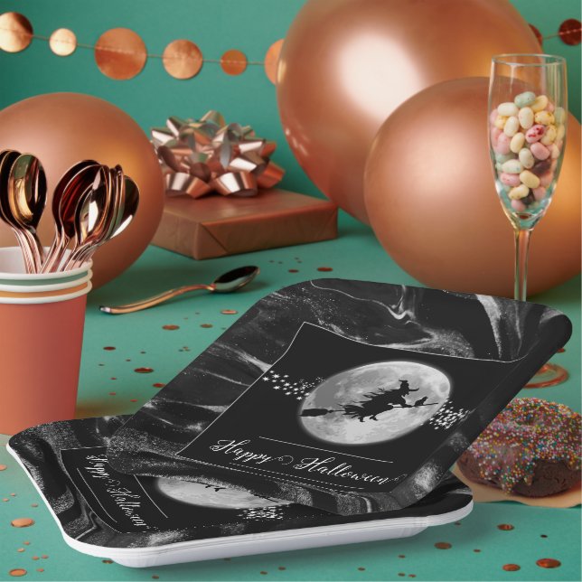 Schwarze Hexe Silhouette Halloween Pappteller (Multi)