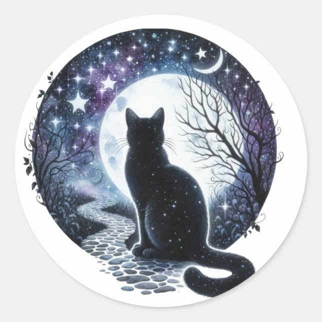 Schwarze Hexen Cat Halloween Stickers (Vorderseite)
