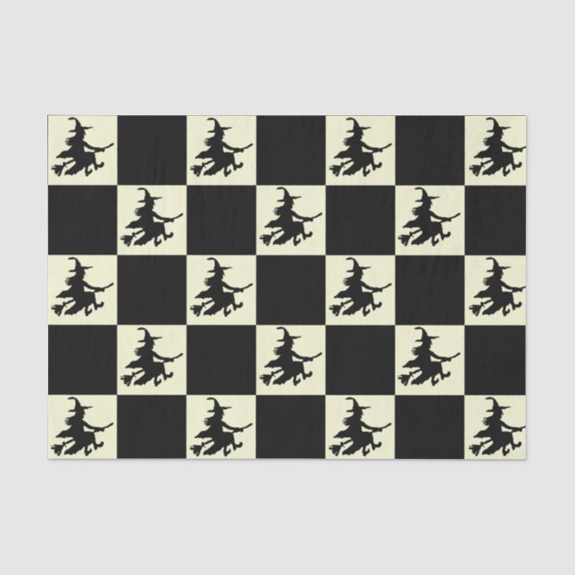 Schwarze Hexen kariert Seidenpapier (Vorderseite)