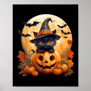 Schwarze Hexen-Kürbis-Halloween-Kostüm Retro Fa Poster