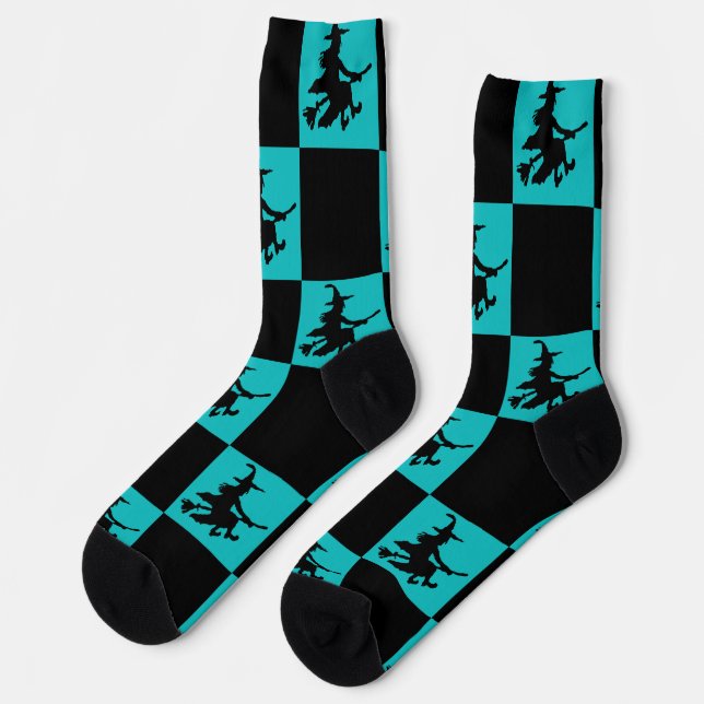 Schwarze Hexen, schwarz und Aquamarin geprüft Socken (Linkes Detail)