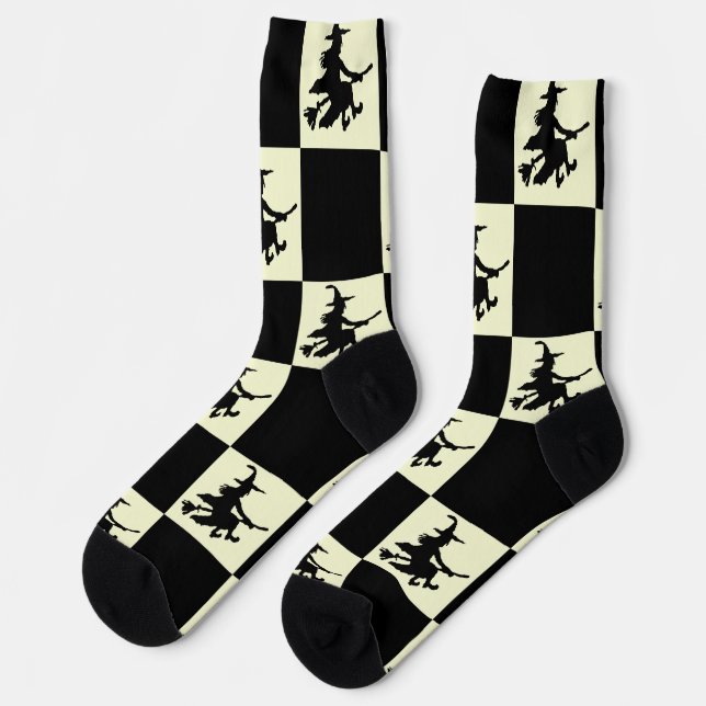 Schwarze Hexen schwarz und gelb kariert Socken (Linkes Detail)