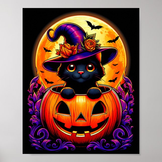 Schwarze Hexenhut-Kürbis-Halloween-Männer Wo Poster (Vorne)