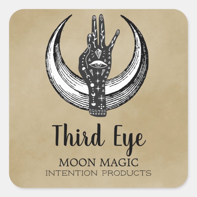 Schwarze Hexerei Hand Moon Intention Zauber Quadratischer Aufkleber (Vorderseite)