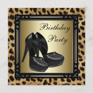 Schwarze High Heel Schuhe Leopard Geburtstagsfeier Einladung