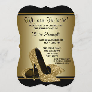 Schwarze High Heels aus Gold für Damen zum Geburts Einladung