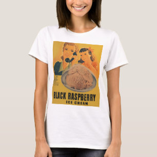 Schwarze Himbeer-Eiscreme-Werbung auf T-Shirt
