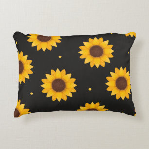 Schwarze Hintergrund-Sonnenblume - Moderne Farmhau Dekokissen