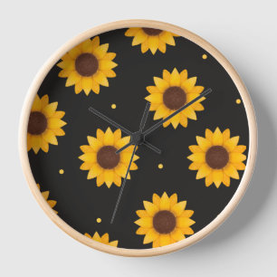 Schwarze Hintergrund Sonnenblume - Moderne Farmhau Uhr