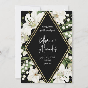 Schwarze Hochzeit Blumen Lily Einladung Klassiker