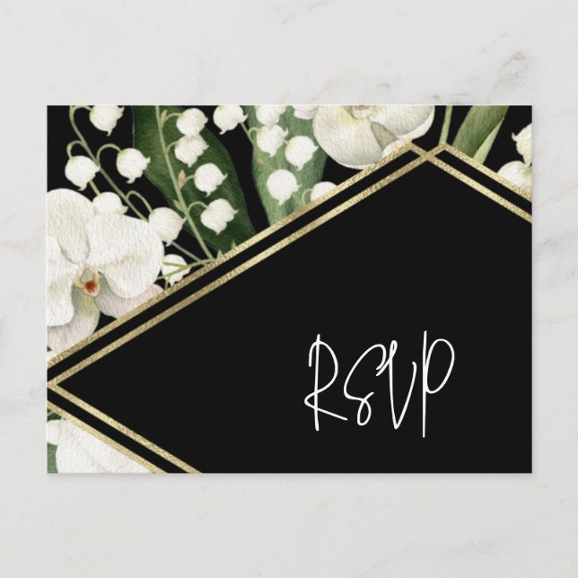 Schwarze Hochzeit Blumen Lily Einladung Klassiker Postkarte (Vorderseite)