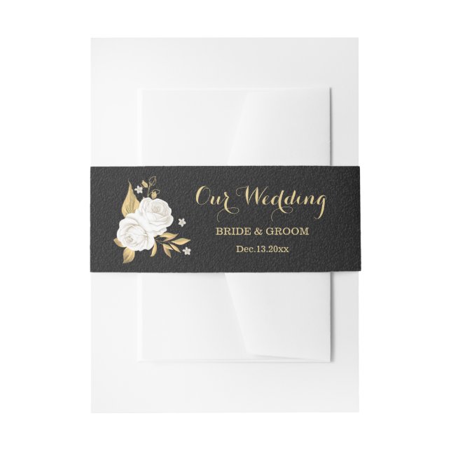 Schwarze Hochzeit in Weißgold Einladungsbanderole (Vorderseite Beispiel)