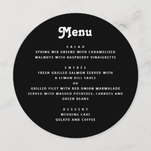 Schwarze Hochzeit Minimalistische Typografie Run Menükarte