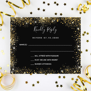 Schwarze Hochzeit mit Goldfunken RSVP Flyer