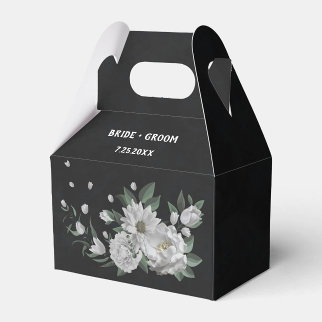 Schwarze Hochzeit mit romantischen weißen Blume Geschenkschachtel (Vorderseite)