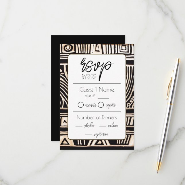 Schwarze Hochzeit RSVP Karte (Vorderseite/Rückseite Beispiel)