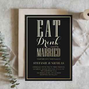 Schwarze Hochzeitseinladung 'Essen, Trinken und He Folieneinladung