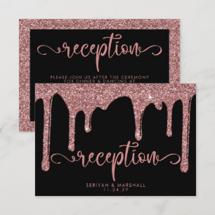 Schwarze Hochzeitsfeier mit Roségold-Glitter-Drip Begleitkarte