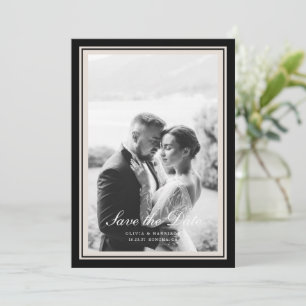 Schwarze Hochzeitsfotos Save-the-Date-Karte Einladung