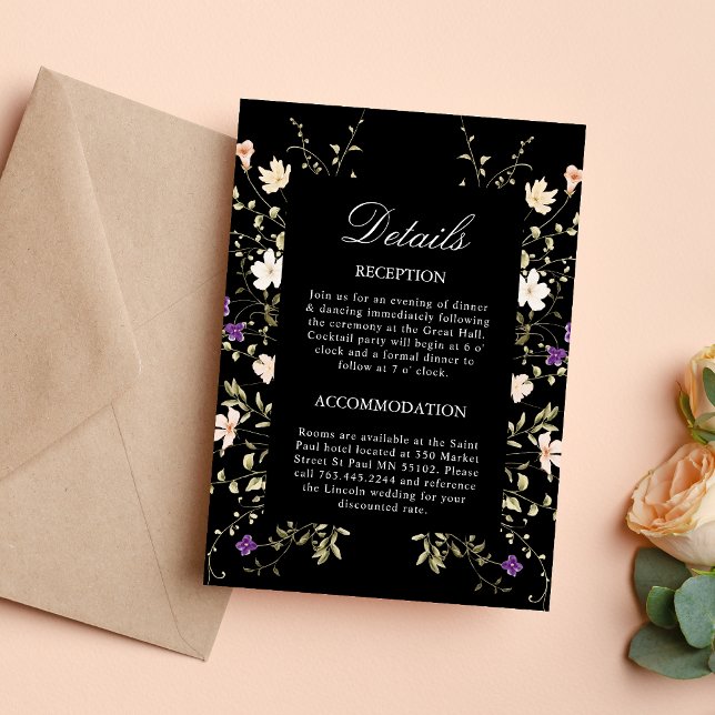 Schwarze Hochzeitskarte für Wildblumen Einladung (Von Creator hochgeladen)