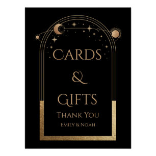 Schwarze Hochzeitskarten & Geschenke mit goldenem Poster
