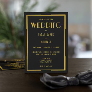 Schwarze Hochzeitskarten im Gatsby-Deco-Stil Einladung