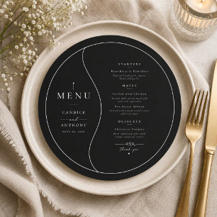 Schwarze Hochzeitsmenükarte im Smoking-Stil Menükarte