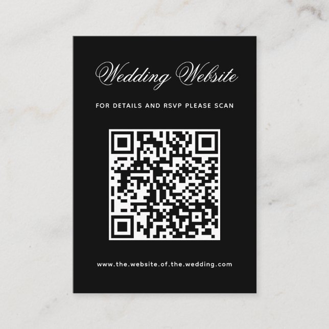 Schwarze Hochzeitswebsite-QR-Code-Einfache Kalligr Begleitkarte (Vorderseite)