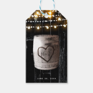 Schwarze Holz-Lichterkette & Fass-Rustikale Hochze Geschenkanhänger