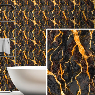 Schwarze Holzkohle Grau Braun und hellgoldene Marm Tapete