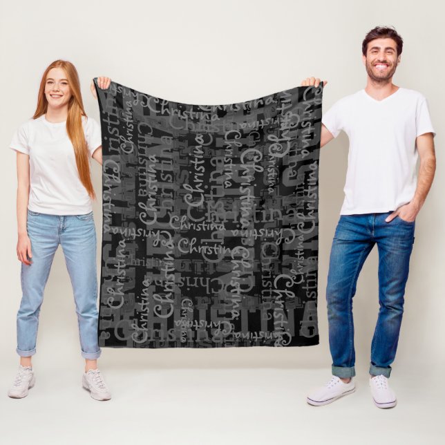 Schwarze Holzkohle - Graue Namenskollage Personali Fleecedecke (Beispiel)