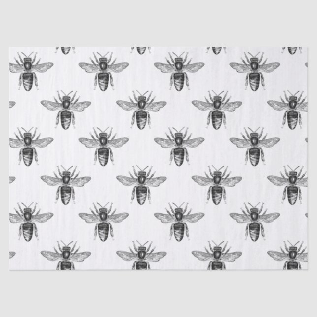 Schwarze Honigbienen auf weißem Decoupage Seidenpapier (Vorderseite)