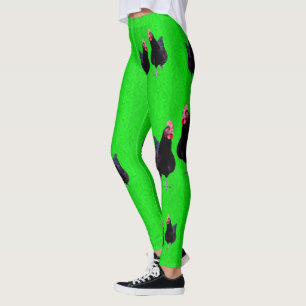 Schwarze Hühner auf Kalkgrün, Leggings