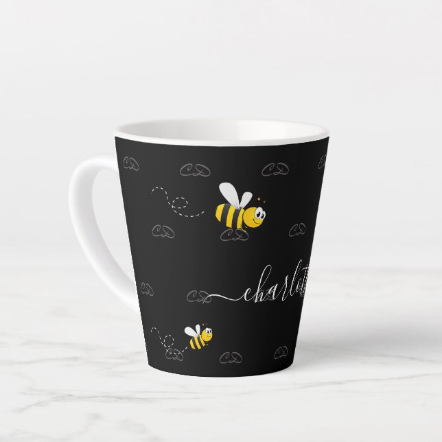 Schwarze Hummeln Sommerspass Spaß Monogramm Milchtasse (Linke Ecke)