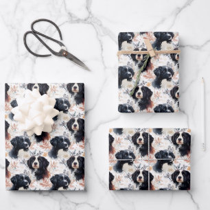 Schwarze Hunde und weiße Blume Geschenkpapier Set