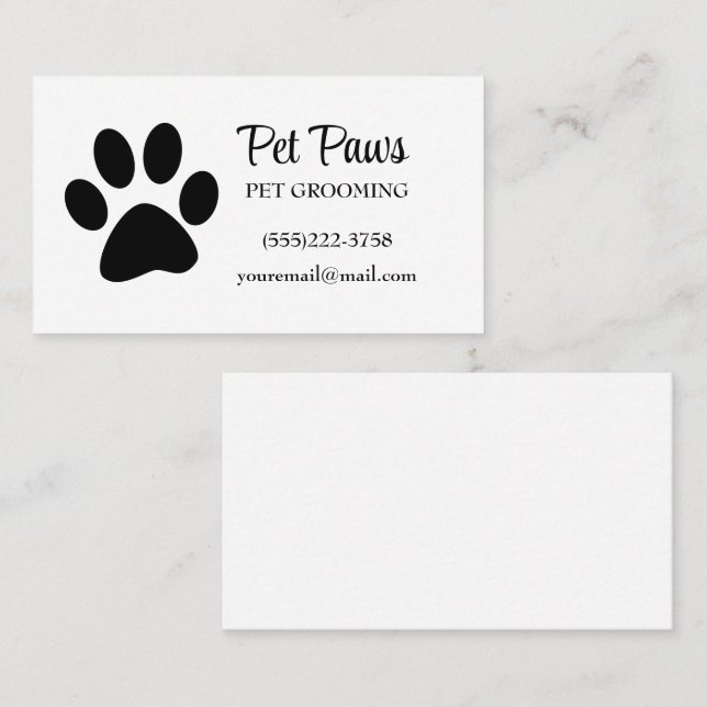 Schwarze Hundekuh auf White Pet Grooming Service Visitenkarte (Vorne/Hinten)