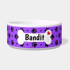 Schwarze Hundepapierdrucke und Herz-Muster-Schüsse Napf