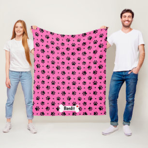 Schwarze Hundepapiermuster und Herz-Muster Fleecedecke