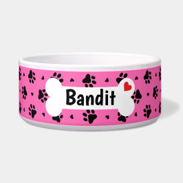 Schwarze Hundepapiermuster und Herz-Muster Napf