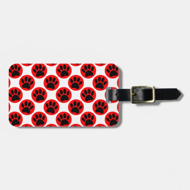 Schwarze Hundepaws in roten Polka-Punkten Gepäckanhänger (Vorderseite horizontal)